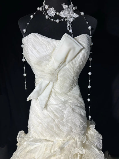 Traumhafte lange Brautkleider im Vintage-Stil der 50er Jahre, Meerjungfrauen-Stil mit Herzausschnitt im Boho-Stil, gestuftes, figurbetontes Brautkleid AS059