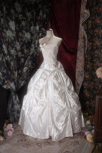 Beautiful Ball Gown Strapless White Taffeta With Lace Long Autumn Brides Gown Bridal Dress Wedding Dresses RB8081