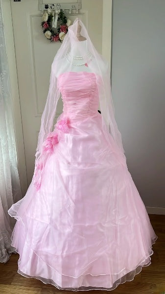 Prinzessinnen-Brautkleid Ballkleid trägerlos Rosa mit 3D-Blumen Hochzeitskleid für den großen Tag RC0430