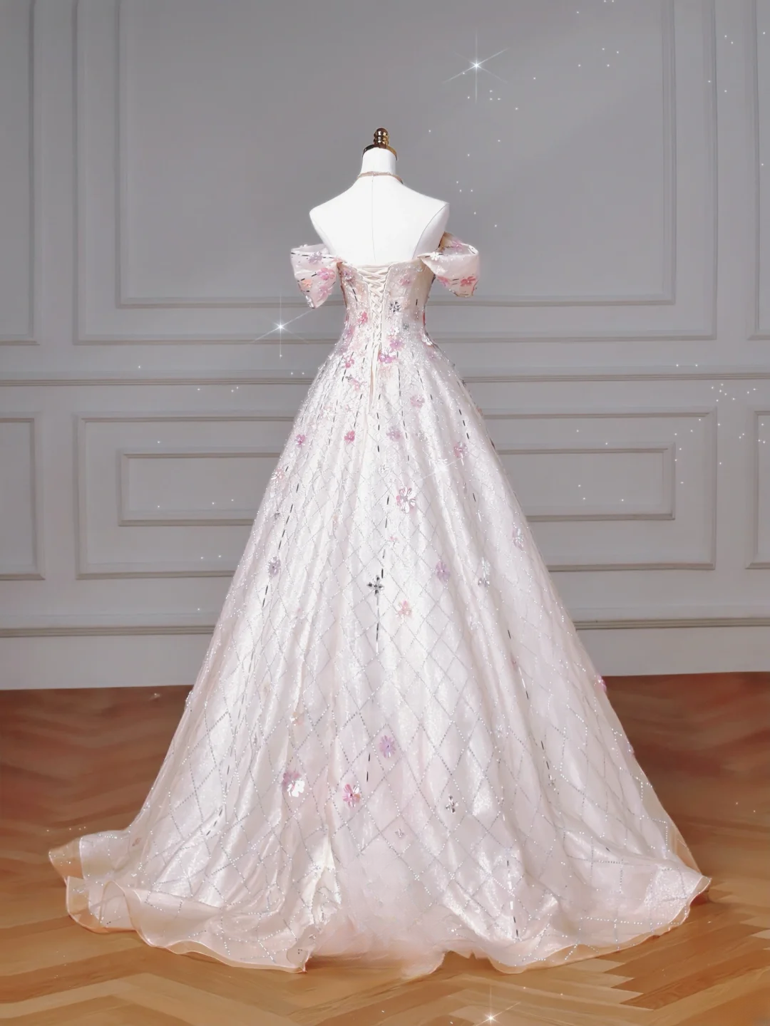Magnifique robe de bal bustier blanche à sequins, longue et élégante, ornée de perles, idéale pour les soirées et les fêtes d'adolescentes (AQ059).