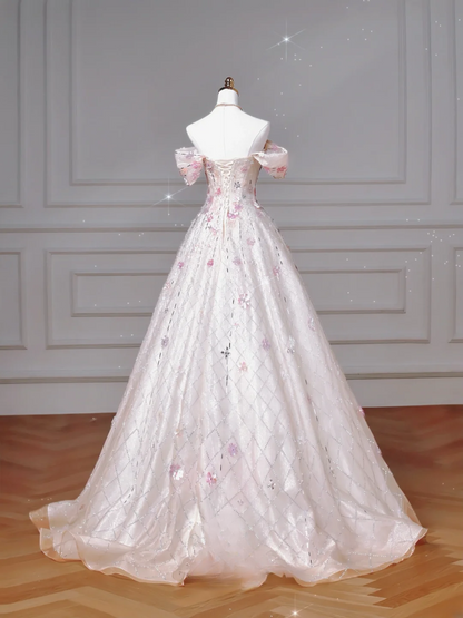 Magnifique robe de bal bustier blanche à sequins, longue et élégante, ornée de perles, idéale pour les soirées et les fêtes d'adolescentes (AQ059).