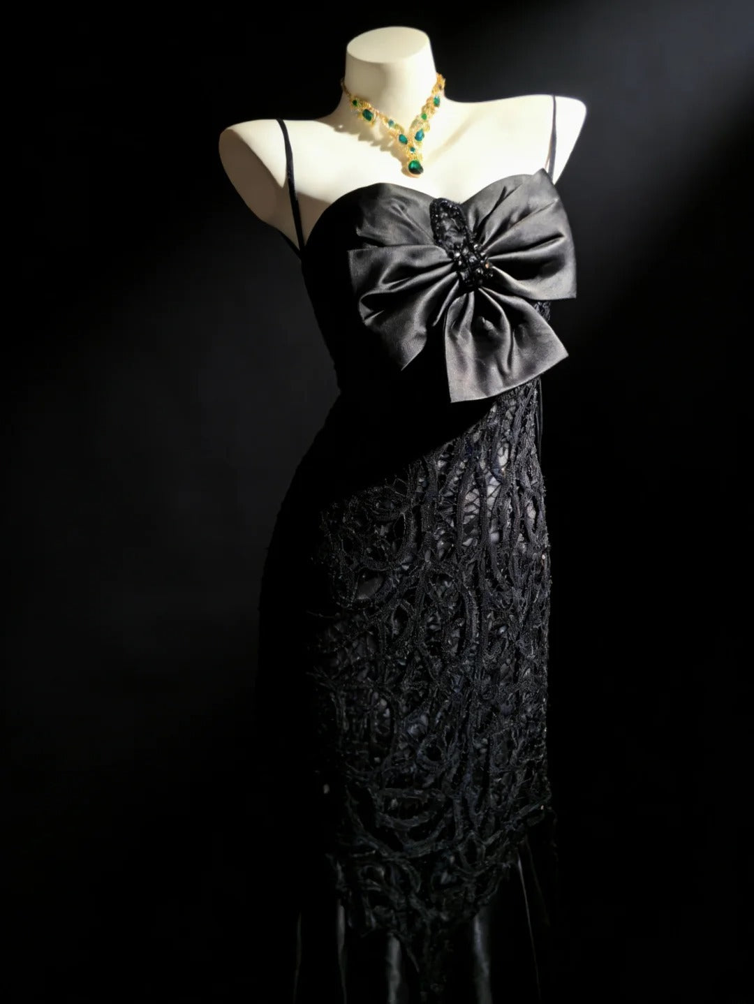 Robe de bal longue sirène rétro années 1950, bretelles spaghetti, bleu marine, corsage en dentelle, AS059