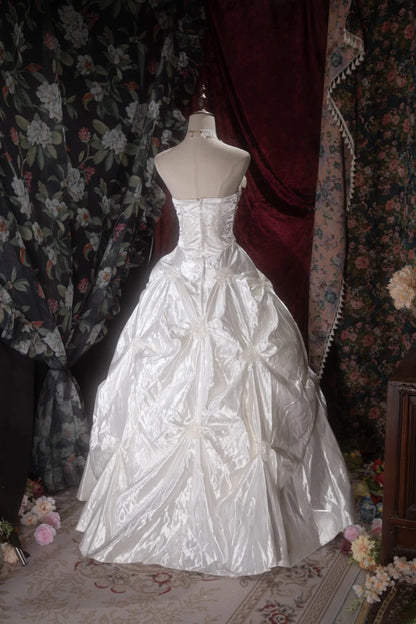Beautiful Ball Gown Strapless White Taffeta With Lace Long Autumn Brides Gown Bridal Dress Wedding Dresses RB8081