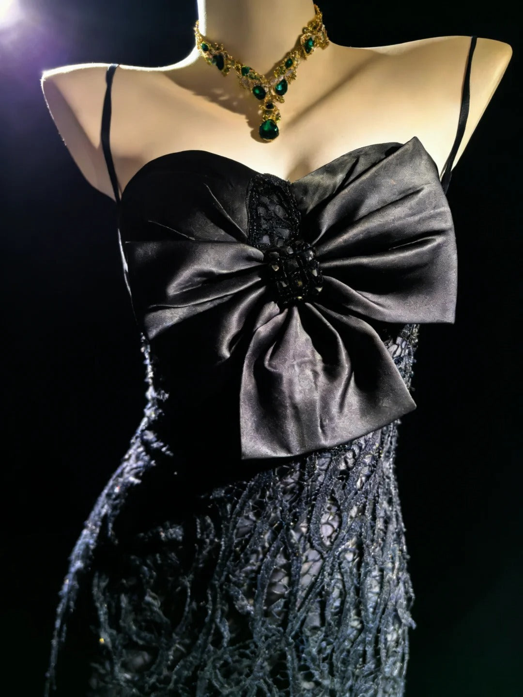 Robe de bal longue sirène rétro années 1950, bretelles spaghetti, bleu marine, corsage en dentelle, AS059