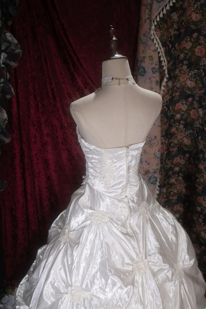 Beautiful Ball Gown Strapless White Taffeta With Lace Long Autumn Brides Gown Bridal Dress Wedding Dresses RB8081