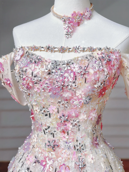 Magnifique robe de bal bustier blanche à sequins, longue et élégante, ornée de perles, idéale pour les soirées et les fêtes d'adolescentes (AQ059).