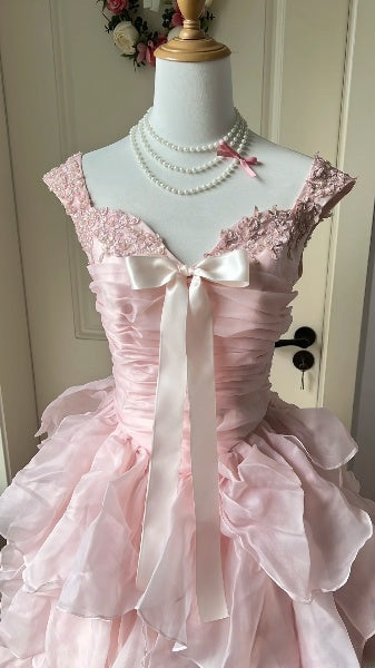 Rosa langes Ballkleid mit herzförmigem Ausschnitt und gestuften Lagen, formelles Partykleid für Teenager und Damen RC0431