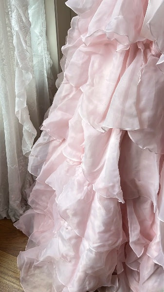 Rosa langes Ballkleid mit herzförmigem Ausschnitt und gestuften Lagen, formelles Partykleid für Teenager und Damen RC0431