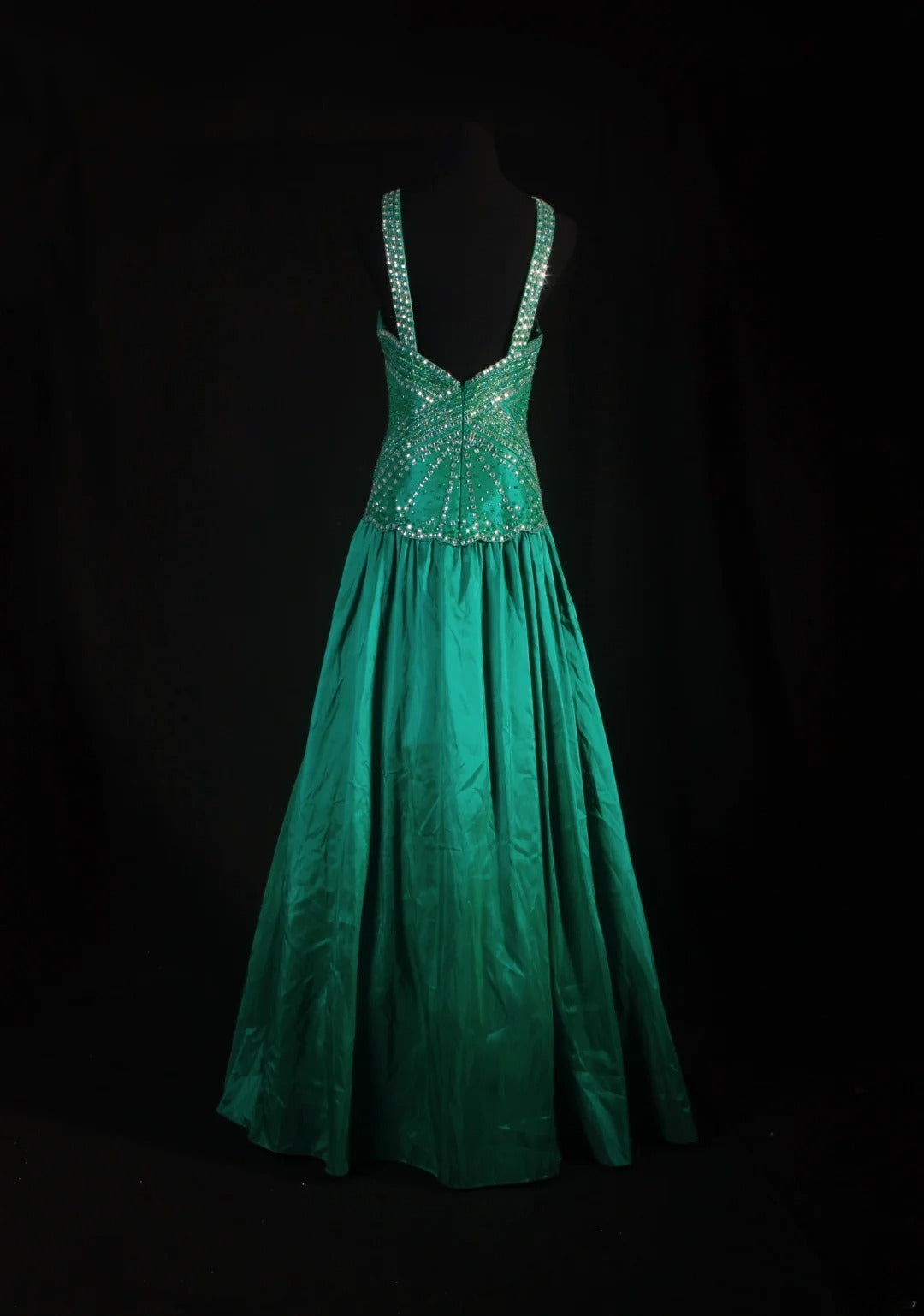 Vintage A-Linien-Partykleid aus grünem Satin mit Perlen im eleganten Retro-Stil der 1950er Jahre – perfekt für Geburtstage, Dinnerpartys und Abschlussbälle (AS061)