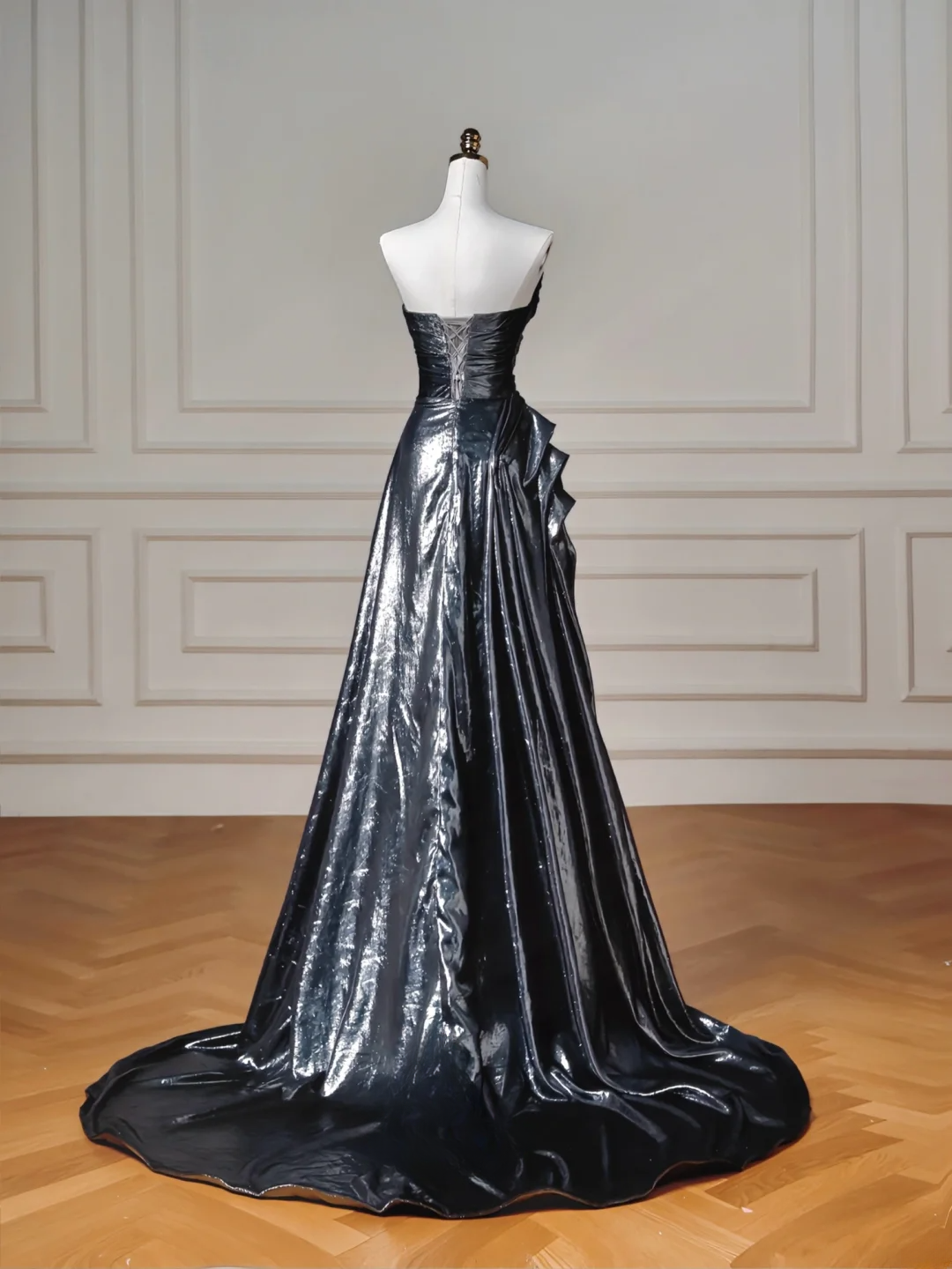 Robe de soirée sirène noire à paillettes, sans bretelles et manches amovibles, longue et élégante, idéale pour les bals de fin d'année et les dîners, pour adolescentes (AQ061)