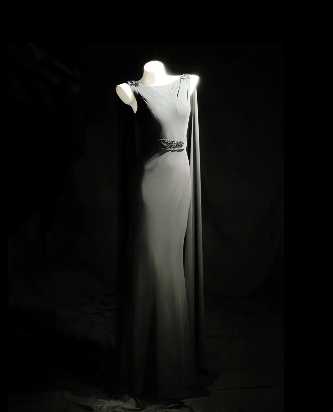 Vintage 90s Prom Dresses Mermaid Scoop Grey Chiffon Long Evening Dress Formal Outfits RB5867
