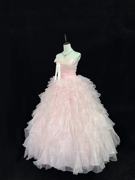 Atemberaubendes, trägerloses Ballkleid aus rosa Tüll mit gestuften Lagen, voluminöses Quinceañera-Kleid, Outfit für Sweet 16, Vestido de RB7432