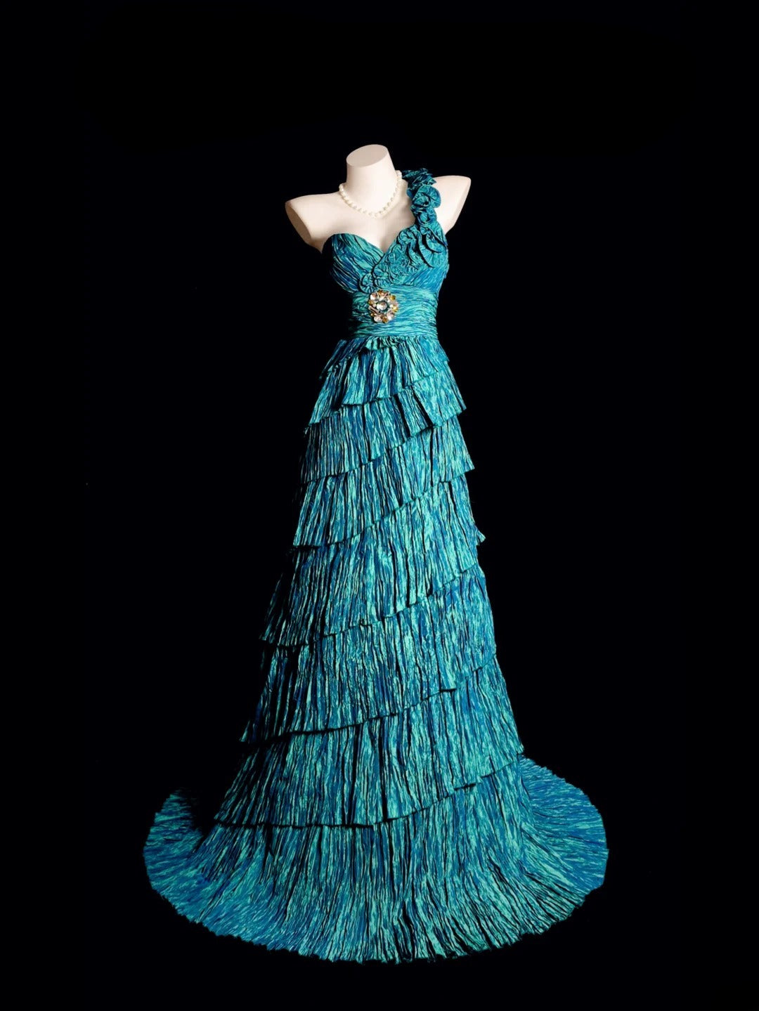 Blue Prom Dress Inspo A line One Shoulder Modest With Tiered Layered Formal Party Gown RB9862