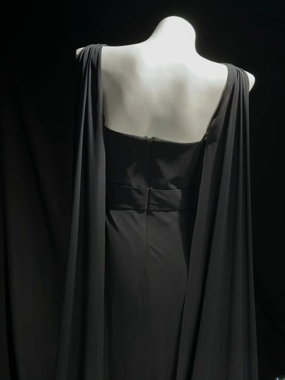 Vintage 90s Prom Dresses Mermaid Scoop Grey Chiffon Long Evening Dress Formal Outfits RB5867