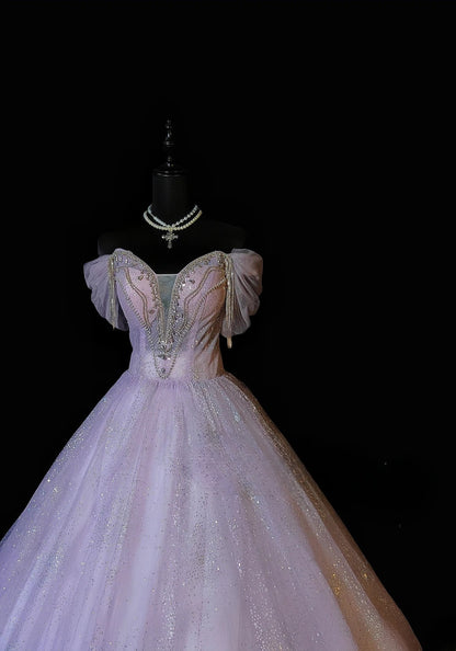 Princess Ball Gown Off The Shoulder Lilac With Beading Long Quinceañera Dress Moda 2000 15 Quinceanera Dresses Ideas Sweet 16 Outfit RB6949