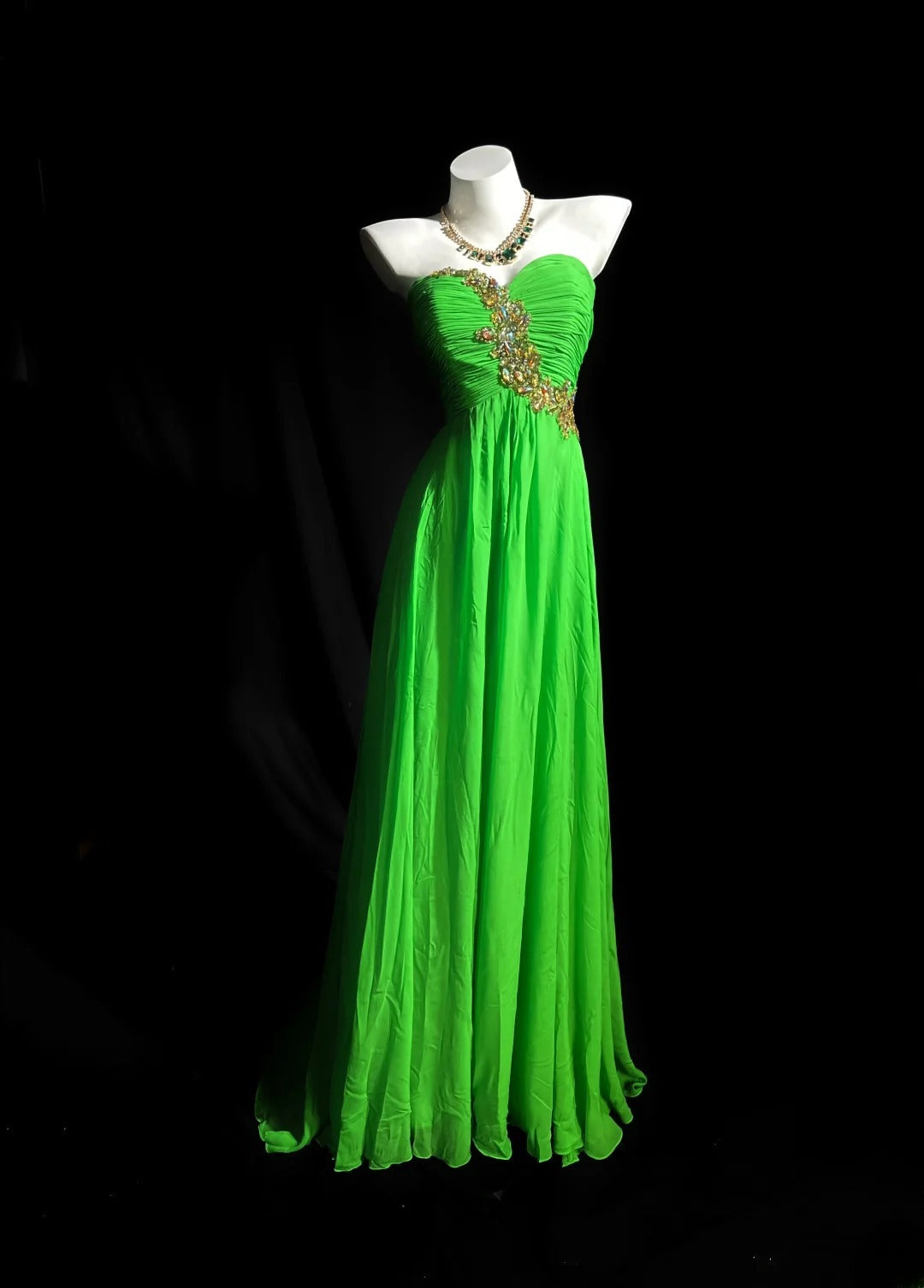 Vintage Prom Dresses A line Sweetheart Green With Beading Chiffon Long Evening Dress Formal Outfits RB5868