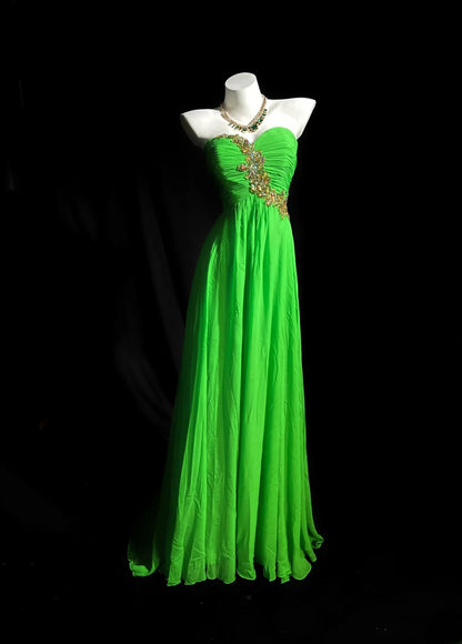 Vintage Prom Dresses A line Sweetheart Green With Beading Chiffon Long Evening Dress Formal Outfits RB5868