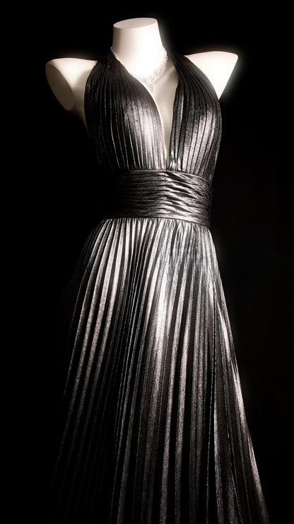 Grey Prom Dress Inspo A line Halter Backless Modest Long Formal Party Gown RB9863