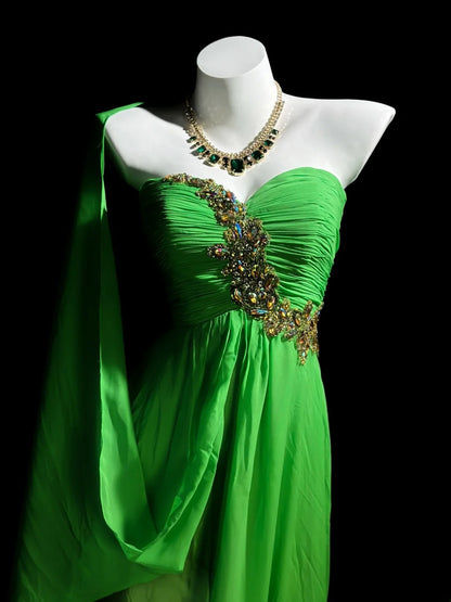 Vintage Prom Dresses A line Sweetheart Green With Beading Chiffon Long Evening Dress Formal Outfits RB5868