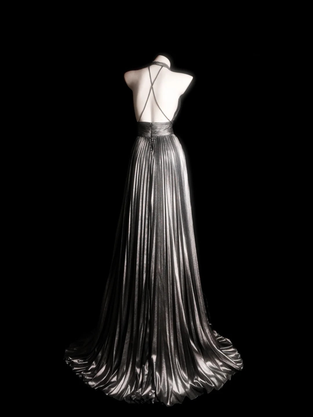 Grey Prom Dress Inspo A line Halter Backless Modest Long Formal Party Gown RB9863