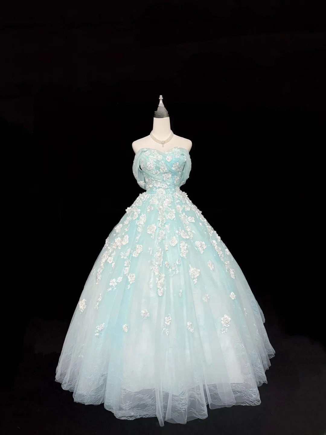 Classy Ball Gown Off The Shoulder Blue Tulle With Appliqued Quince Dress Voluminous Sweet 16 Quinceanera Dresses Vestido de RB7434