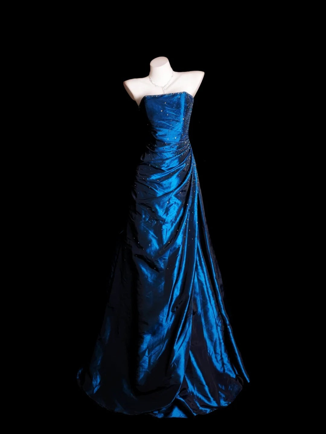 Blue Prom Dress Ball Gown Strapless With Beading Modest Floor Length Formal Party Gown RB9864