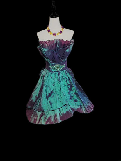 Robe de bal vintage sans bretelles en taffetas couleur raisin, robe courte pour un 16e anniversaire, robe de soirée, robe de cocktail AS063
