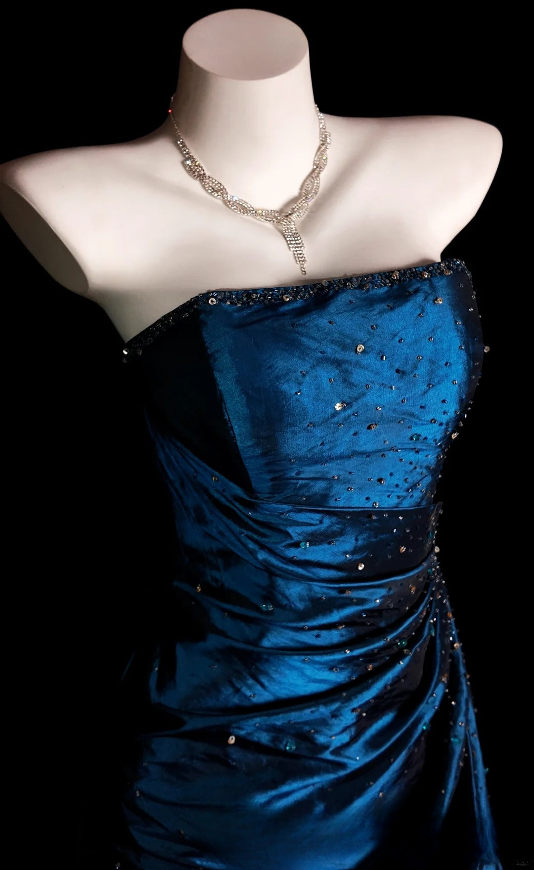 Blue Prom Dress Ball Gown Strapless With Beading Modest Floor Length Formal Party Gown RB9864