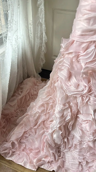 Rosa langes Meerjungfrau-Abschlussballkleid mit herzförmigem Ausschnitt und gestuften Blumen, festliches Abendkleid für Damen RC0434