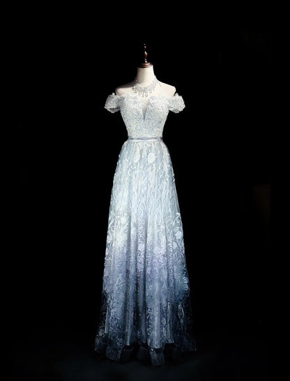 Vintage Prom Dresses A line Off The Shoulder With Beading Lace Long Evening Dress Formal Outfits RB5870