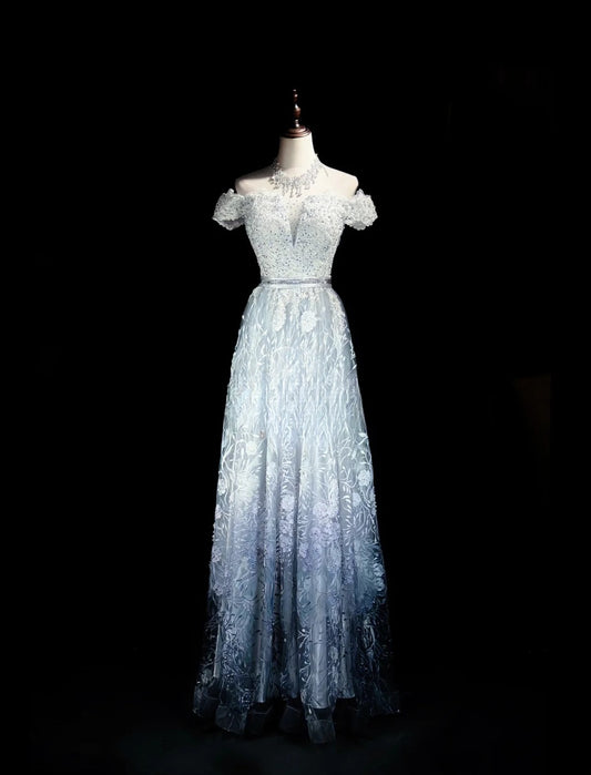 Vintage Prom Dresses A line Off The Shoulder With Beading Lace Long Evening Dress Formal Outfits RB5870