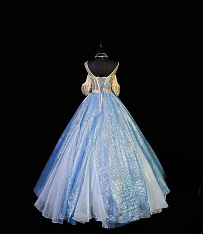 Princess Ball Gown Scoop Blue With Beading Long Quinceañera Dress Moda 2000 15 Quinceanera Dresses Ideas Sweet 16 Outfit RB6950