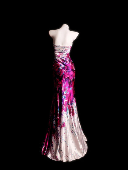 Floral Prom Dress Inspo Mermaid Strapless Satin Modest Long Formal Party Gown RB9865