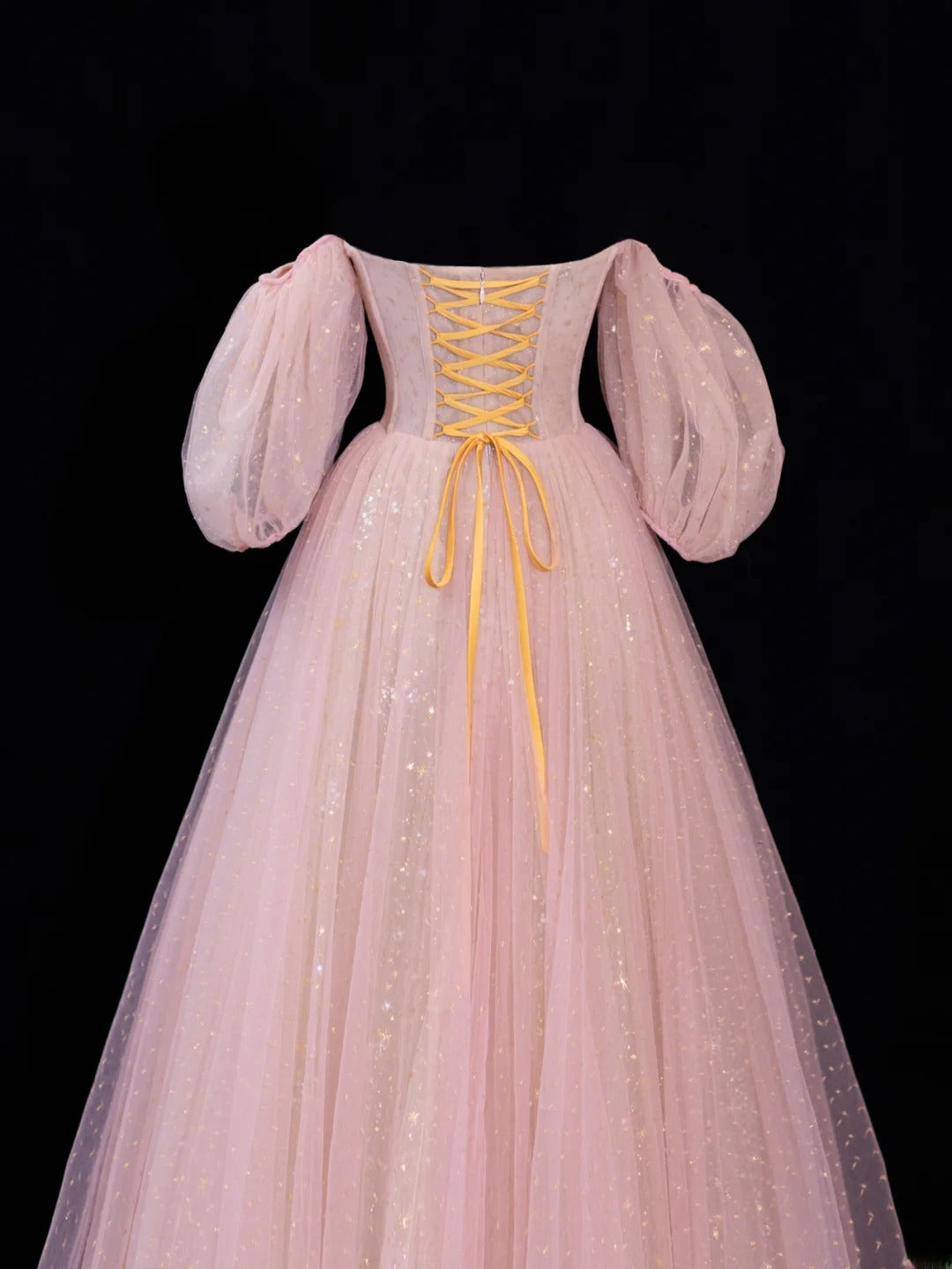 Modest Prom Dress Aesthetic Ball Gowns Off The Shoulder Pink Tulle Style Impress With Sleeves Long Party Formal Gown SA064