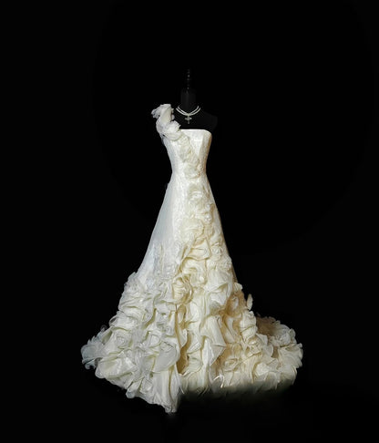Vintage Ball Gown One Shoulder 2000s With Tiered Long Autumn Winter Bridal Dress Wedding Dresses RB8820