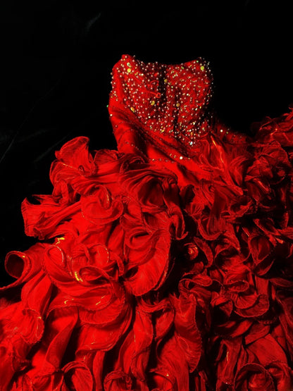 Robe de bal vintage rouge bustier à volants, robe courte pour un 16e anniversaire, robe de soirée, robe de cocktail AS065