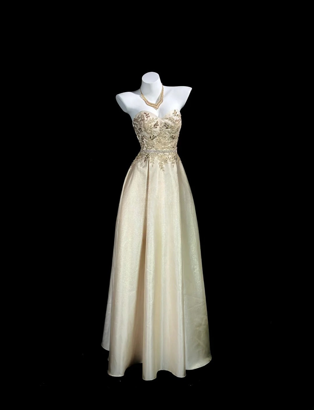 Vintage 80s Prom Dresses A line Sweetheart Gold Satin With Lace Long Evening Dress Formal Outfits RB5871