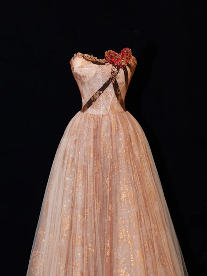 Robe de bal longue élégante style années 50, coupe trapèze, décolleté cœur, ornée de sequins et de perles, à prix abordable (SA065)