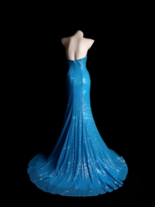 Pailletten-Ballkleid Inspo Meerjungfrau Herzausschnitt Schlitz mit Perlenstickerei Dezent langes formelles Partykleid RB9866