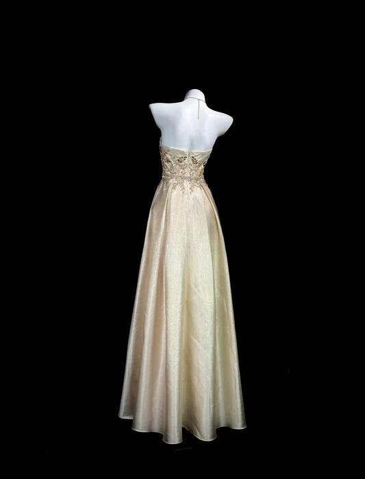Vintage 80s Prom Dresses A line Sweetheart Gold Satin With Lace Long Evening Dress Formal Outfits RB5871