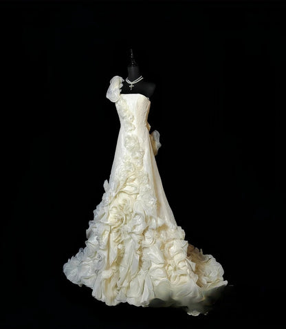 Vintage Ball Gown One Shoulder 2000s With Tiered Long Autumn Winter Bridal Dress Wedding Dresses RB8820