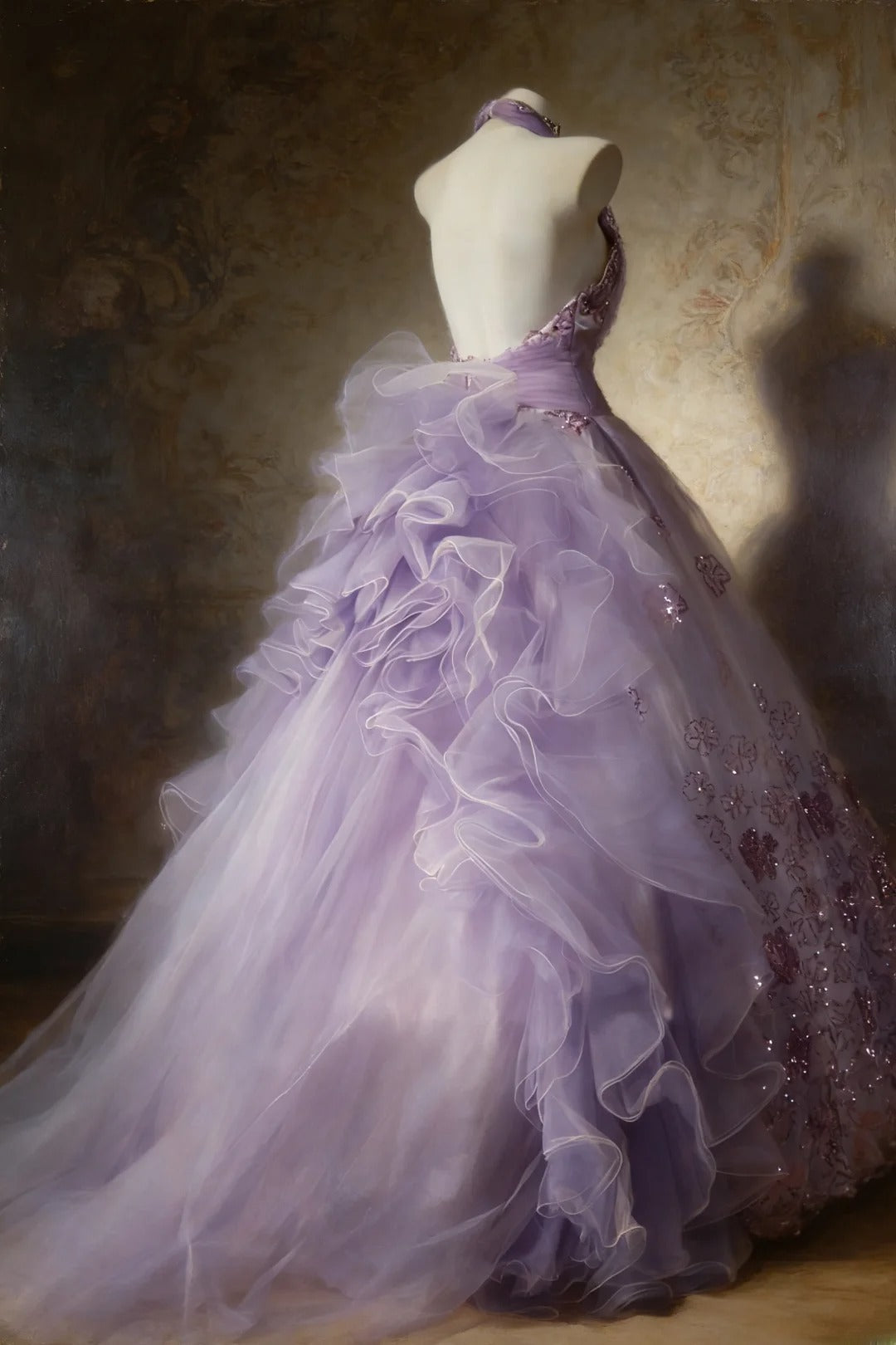 Robe de bal lilas sans manches à col halter et corsage orné de perles, longue robe en tulle pour quinceañera, tenue pour 15 ou 16 ans (AS065)