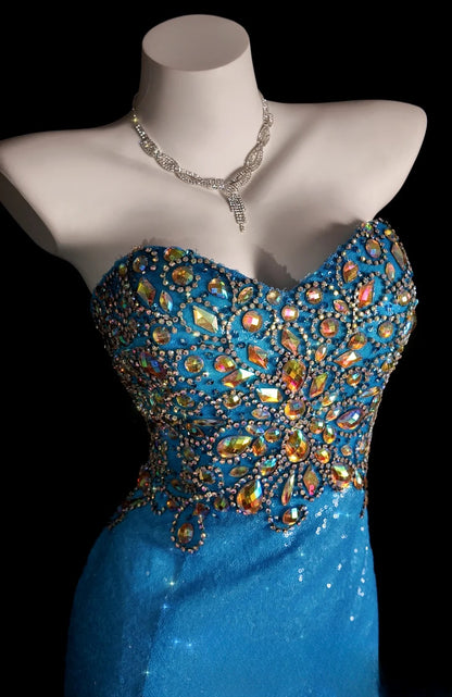 Sequin Prom Dress Inspo Mermaid Sweetheart Slit With Beading Modest Long Formal Party Gown RB9866