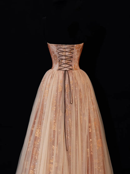 Robe de bal longue élégante style années 50, coupe trapèze, décolleté cœur, ornée de sequins et de perles, à prix abordable (SA065)