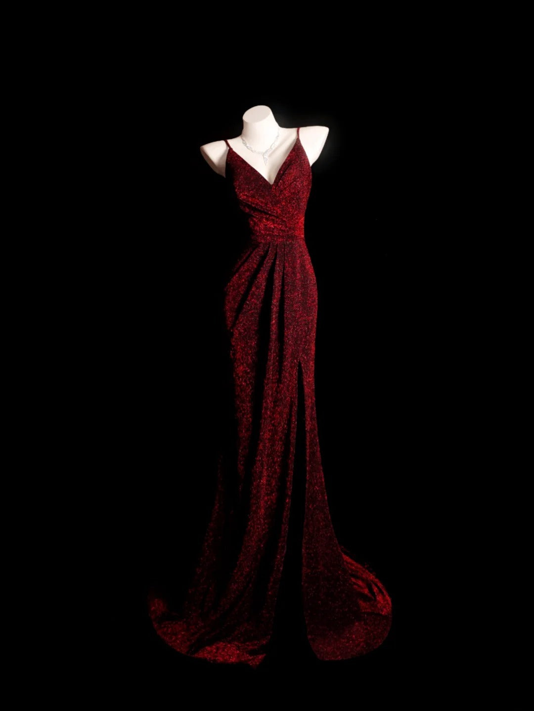 Burgundy Prom Dress Mermaid Spaghetti Straps With Ruched Modest Floor Length Formal Party Gown RB9867