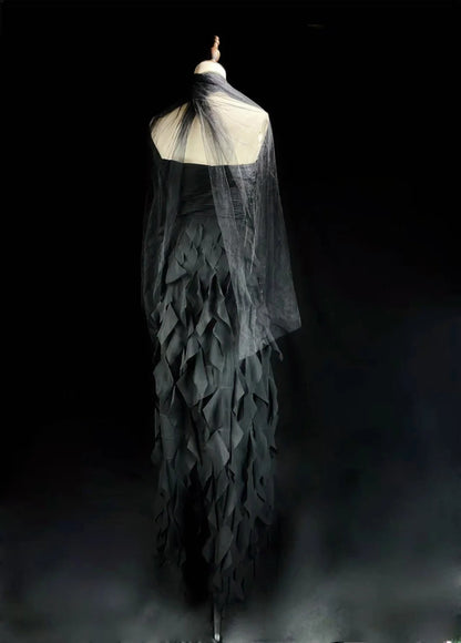 Vintage 80s Prom Dresses A line Sweetheart Black Chiffon With Ruffled Long Evening Dress Formal Outfits RB5872