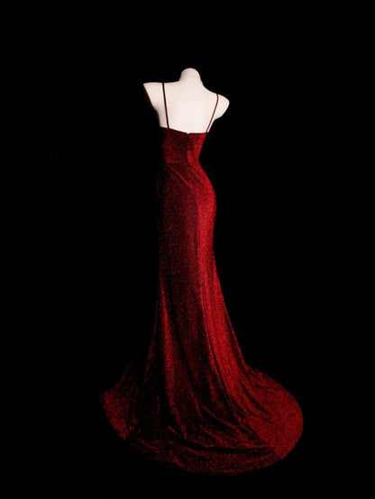 Burgundy Prom Dress Mermaid Spaghetti Straps With Ruched Modest Floor Length Formal Party Gown RB9867