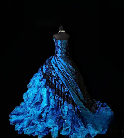 Princess Ball Gown Strapless Royal Blue With Ruffled Long Quinceañera Dress Moda 2000 15 Quinceanera Dresses Ideas Sweet 16 Outfit RB6951