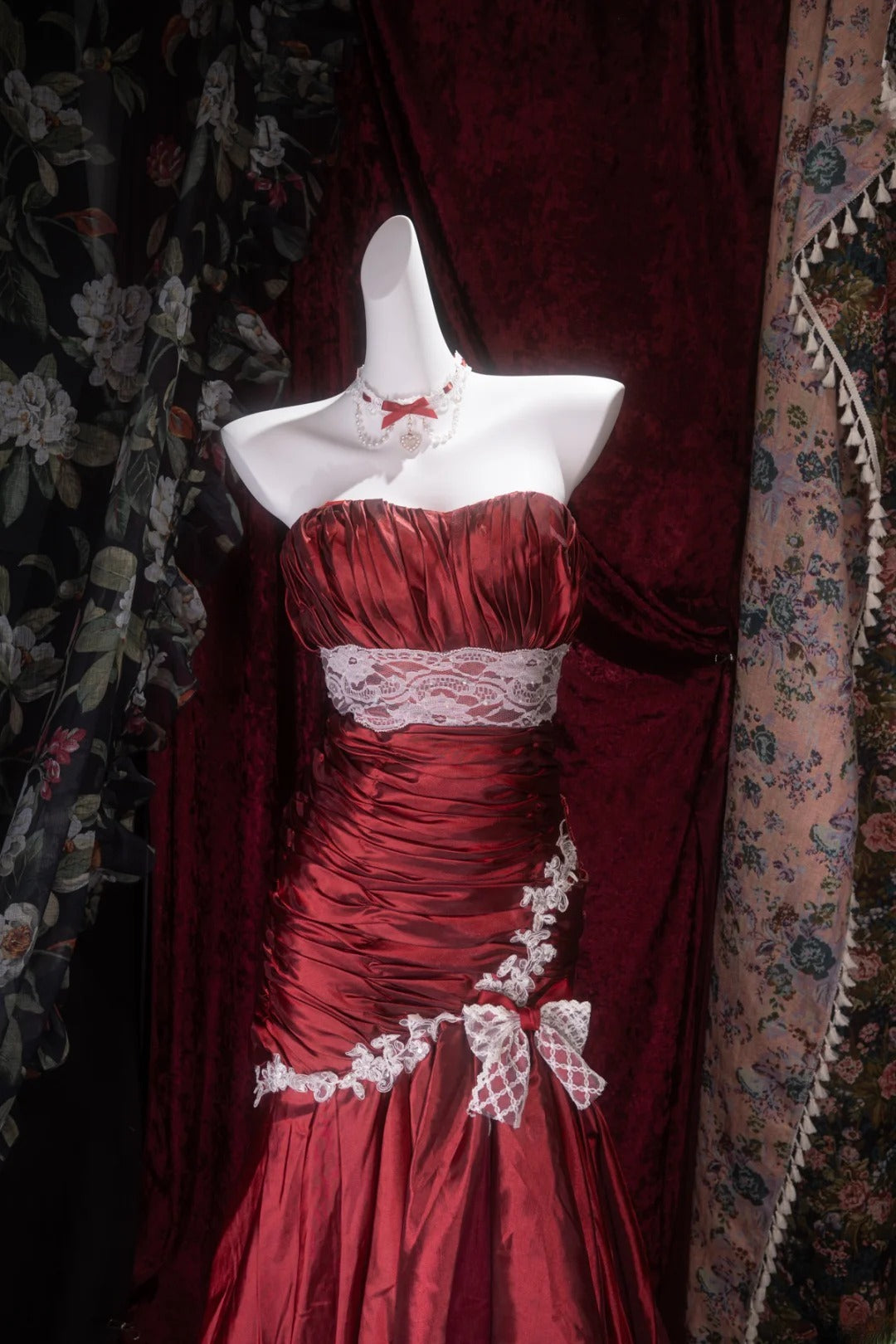 Elegant Mermaid Sweetheart Burgundy Taffeta With Lace Long Prom Dresses Formal Outfit Evening Night Dress RB8088