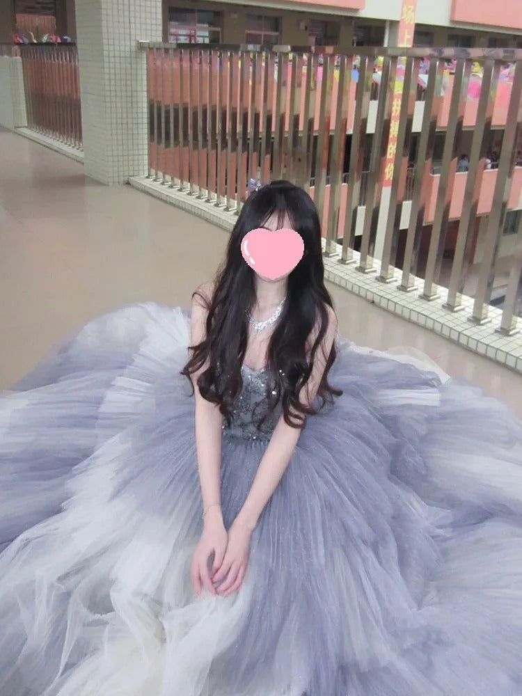 Robe de bal ravissante sans bretelles, bustier orné de perles, longue robe en tulle pour quinceañera, tenue pour les 15 et 16 ans (AS067)